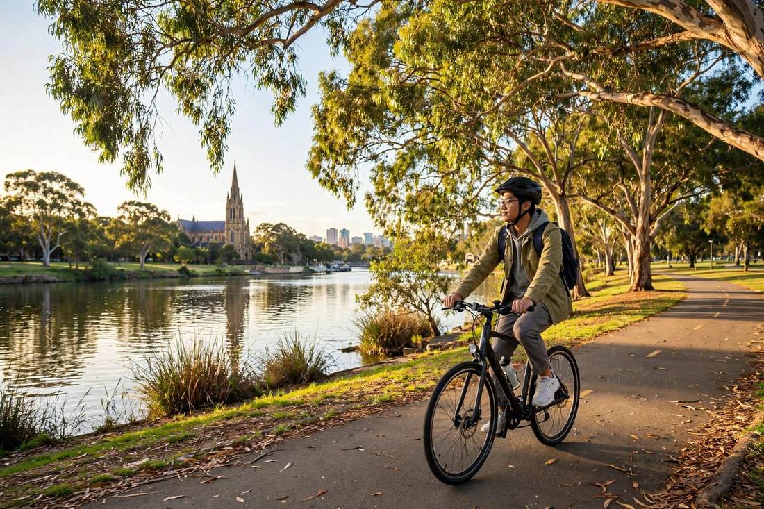 Du học Úc tại Adelaide 3 Sinh viên quốc tế đạp xe dọc sông Torrens tại Adelaide, Úc
