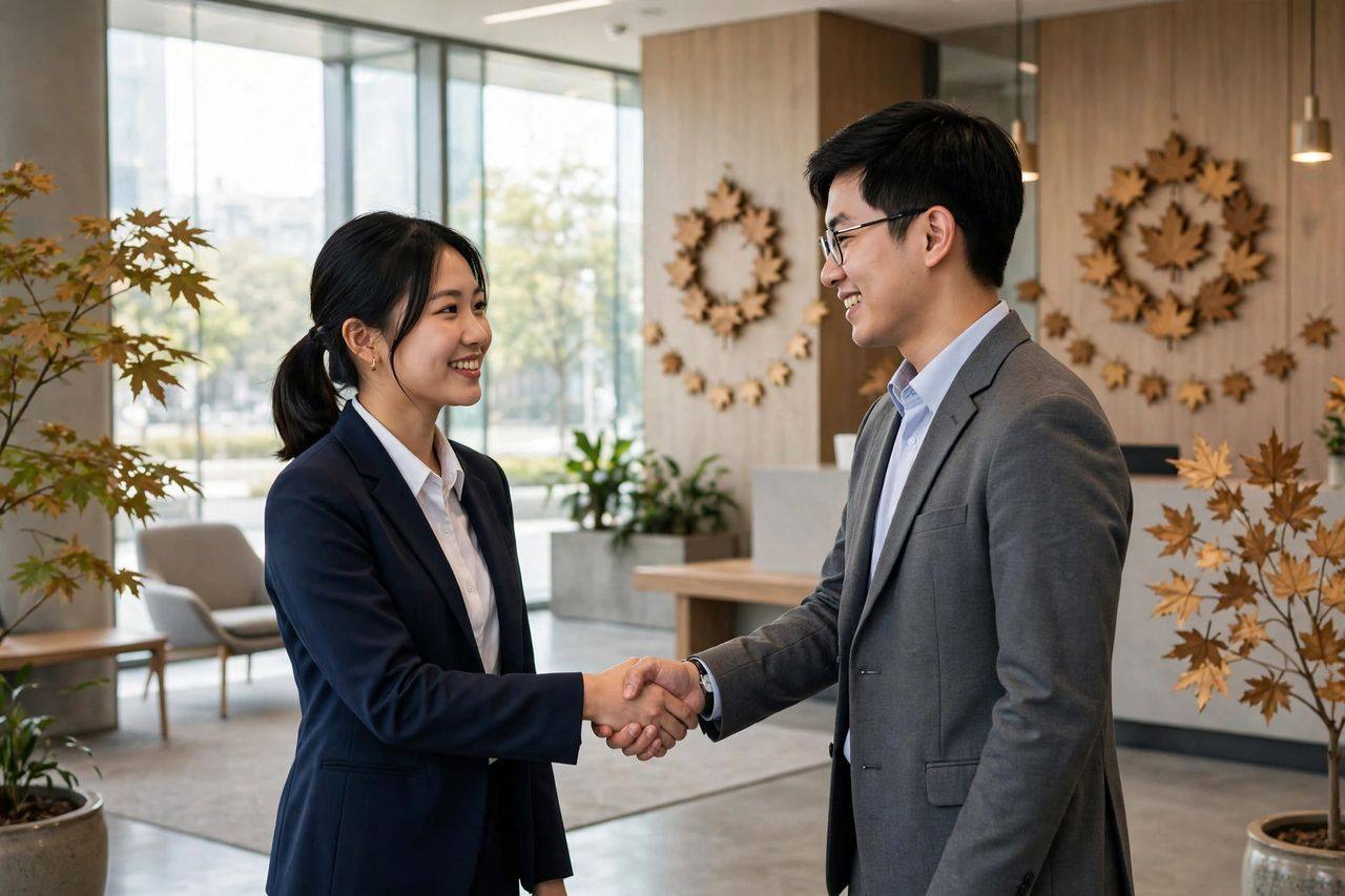 Du học Canada có được ở lại làm việc không? Giải đáp 2027 2 Du học sinh Việt Nam làm việc chuyên nghiệp tại văn phòng ở Canada sau tốt nghiệp