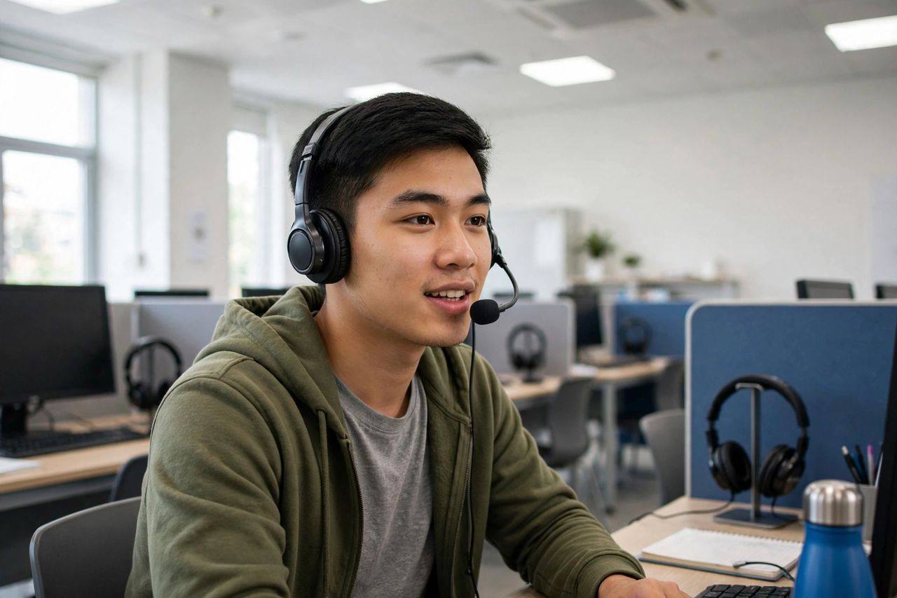 Du học Canada cần IELTS bao nhiêu? Yêu cầu từng bậc 2027 2 Du học sinh Việt Nam luyện thi IELTS kỹ năng nghe nói tại phòng lab ngoại ngữ