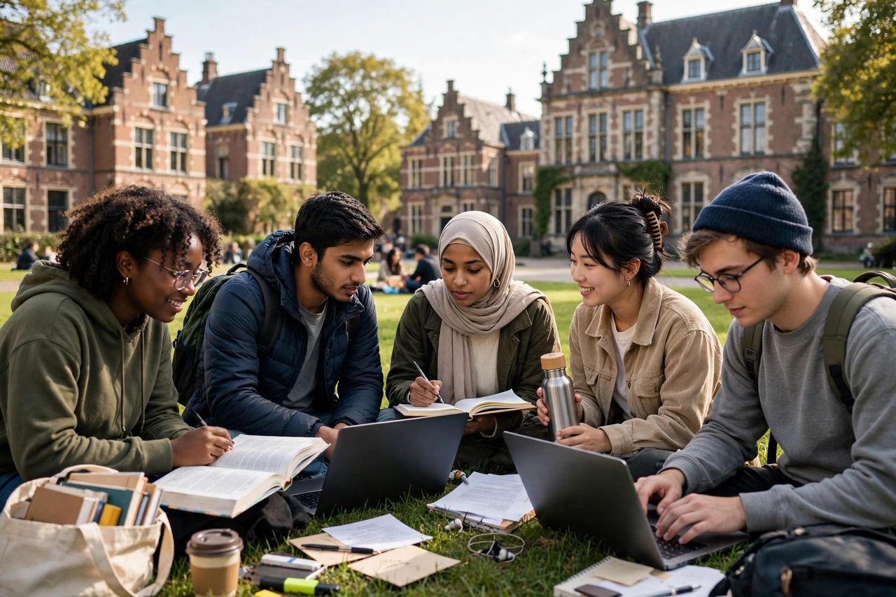 Du học Hà Lan tại Utrecht 2027: Trường top & cuộc sống sinh viên 2 Sinh viên quốc tế học tập cùng nhau trong khuôn viên trường đại học tại Utrecht, Hà Lan