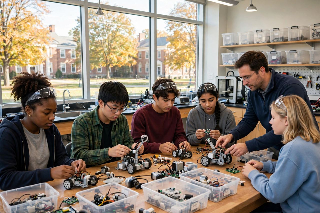 Trường Berwick Academy – Du Học THPT Maine Mỹ 2027 3 Học sinh Berwick Academy trong phòng lab STEM hiện đại