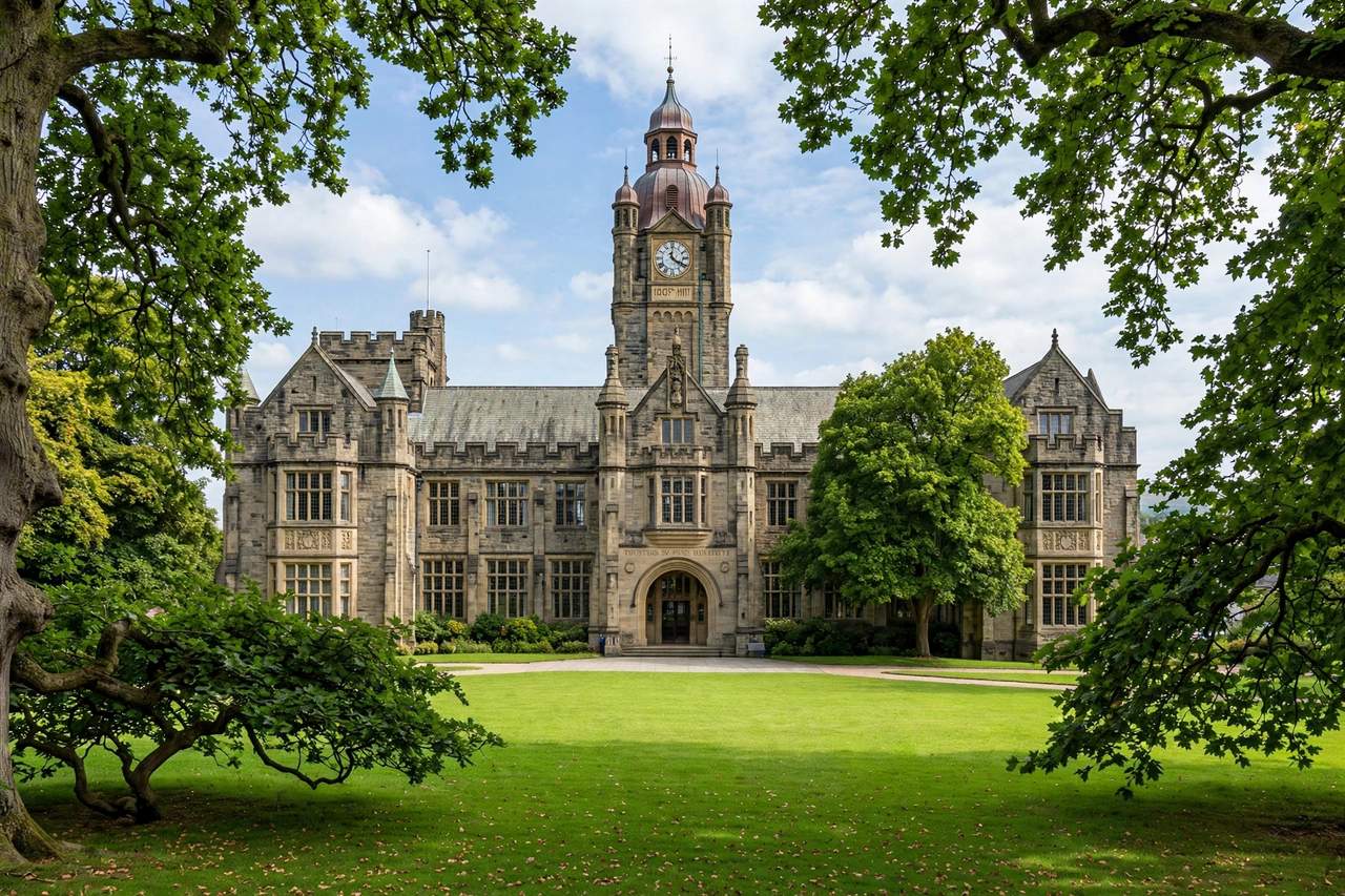 Bangor University 2027: Học Phí, Học Bổng & Điều Kiện 4 Tòa nhà cổ kính của Bangor University tại Bắc Wales trong khuôn viên xanh
