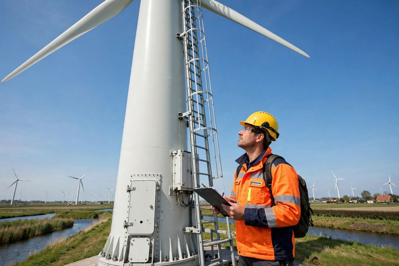 Học Bổng Hà Lan Ngành Kỹ Thuật 2027: TU Delft, Eindhoven 2 Kỹ sư kiểm tra tuabin gió tại Hà Lan - năng lượng bền vững