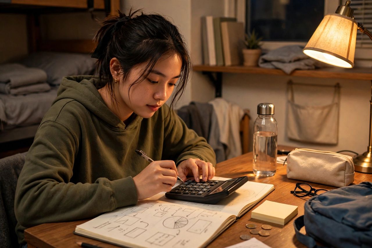Du học Mỹ 1 năm hết bao nhiêu tiền? Bảng ngân sách 2027 theo kịch bản 2 Sinh viên lập kế hoạch ngân sách du học Mỹ trong ký túc xá