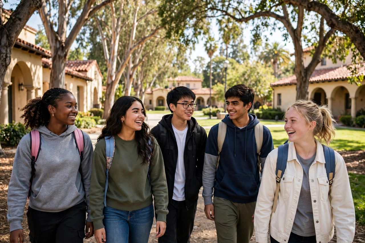 Monte Vista Christian School 2027: Học Phí, IB & Tuyển Sinh 3 Học sinh Monte Vista Christian School đi bộ trên khuôn viên trường tại Watsonville, California
