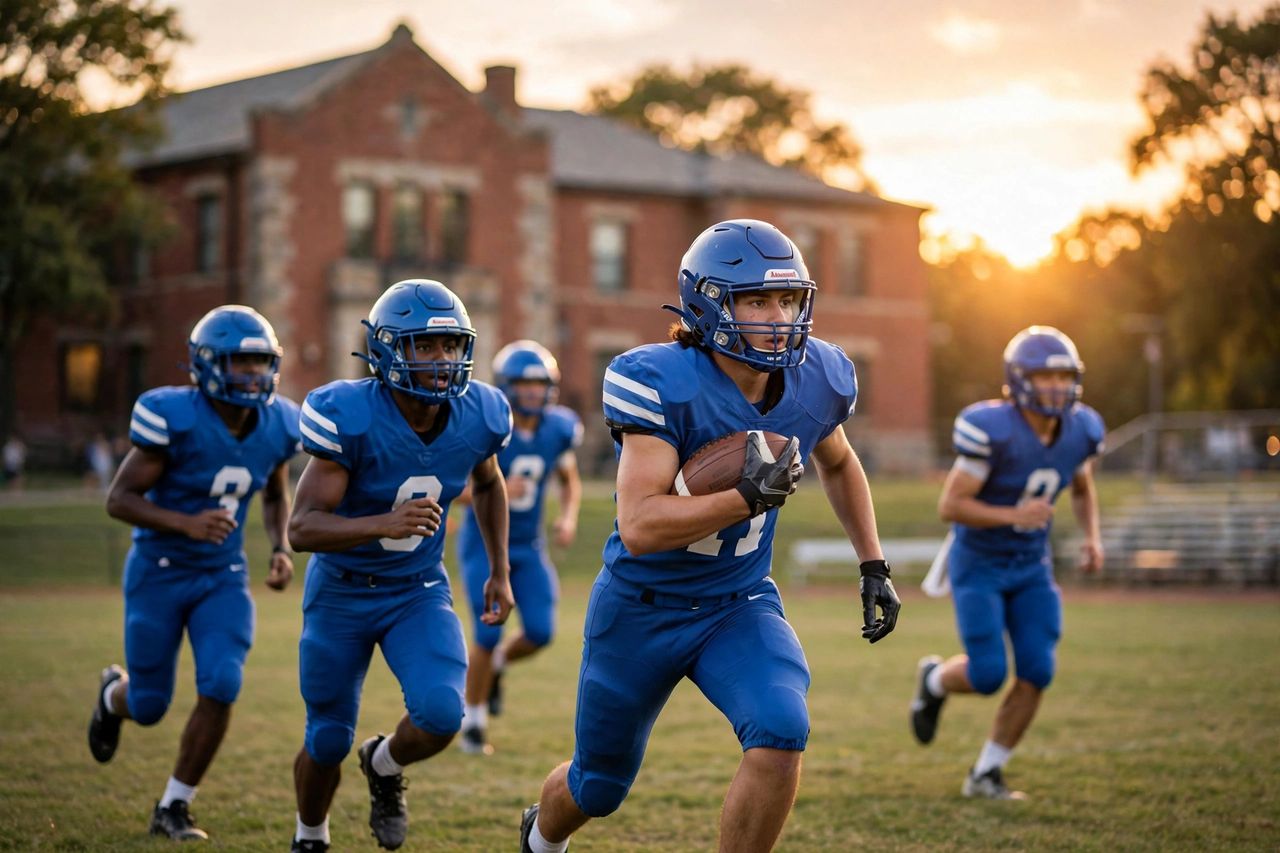 Bakersfield Christian High School 2027: Học Phí, Tuyển Sinh & Học Bổng 4 Học sinh Bakersfield Christian High School trong trang phục thi đấu màu xanh thi đấu thể thao tại California