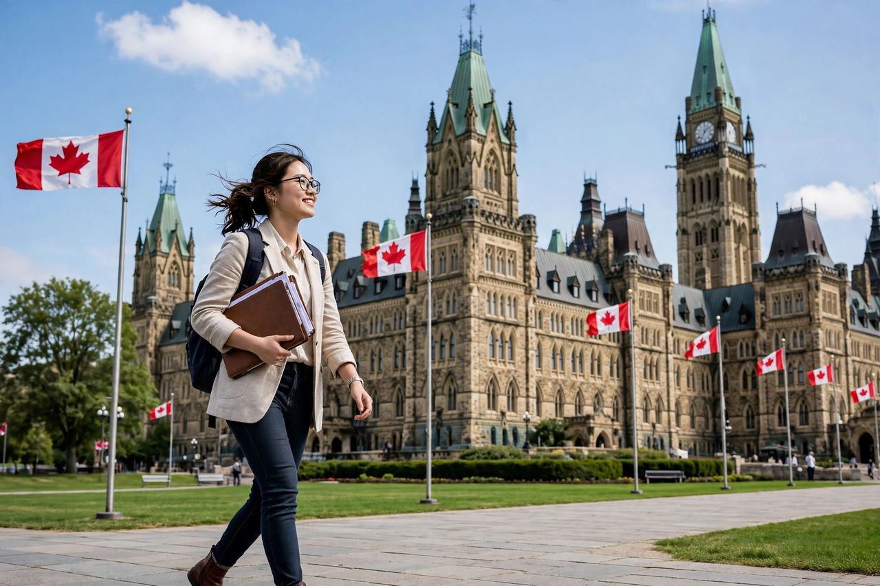 Học bổng chính phủ Canada 2027 cho sinh viên Việt Nam: A-Z 2 Nghiên cứu sinh trẻ trước tòa nhà chính phủ Canada tại Ottawa