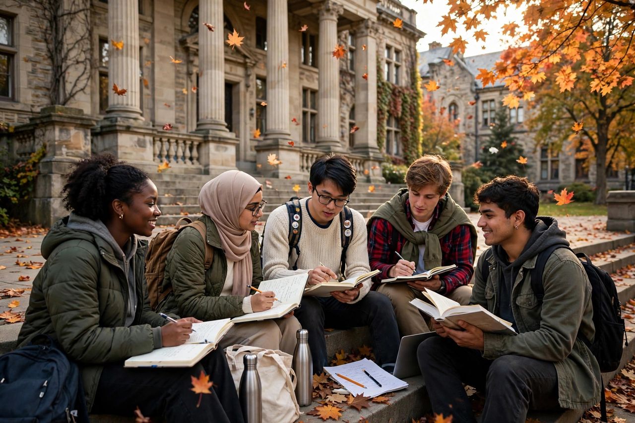 Học bổng du học Canada bậc đại học 2027: danh sách mới nhất 2 Sinh viên quốc tế học tập tại khuôn viên trường đại học Canada vào mùa thu