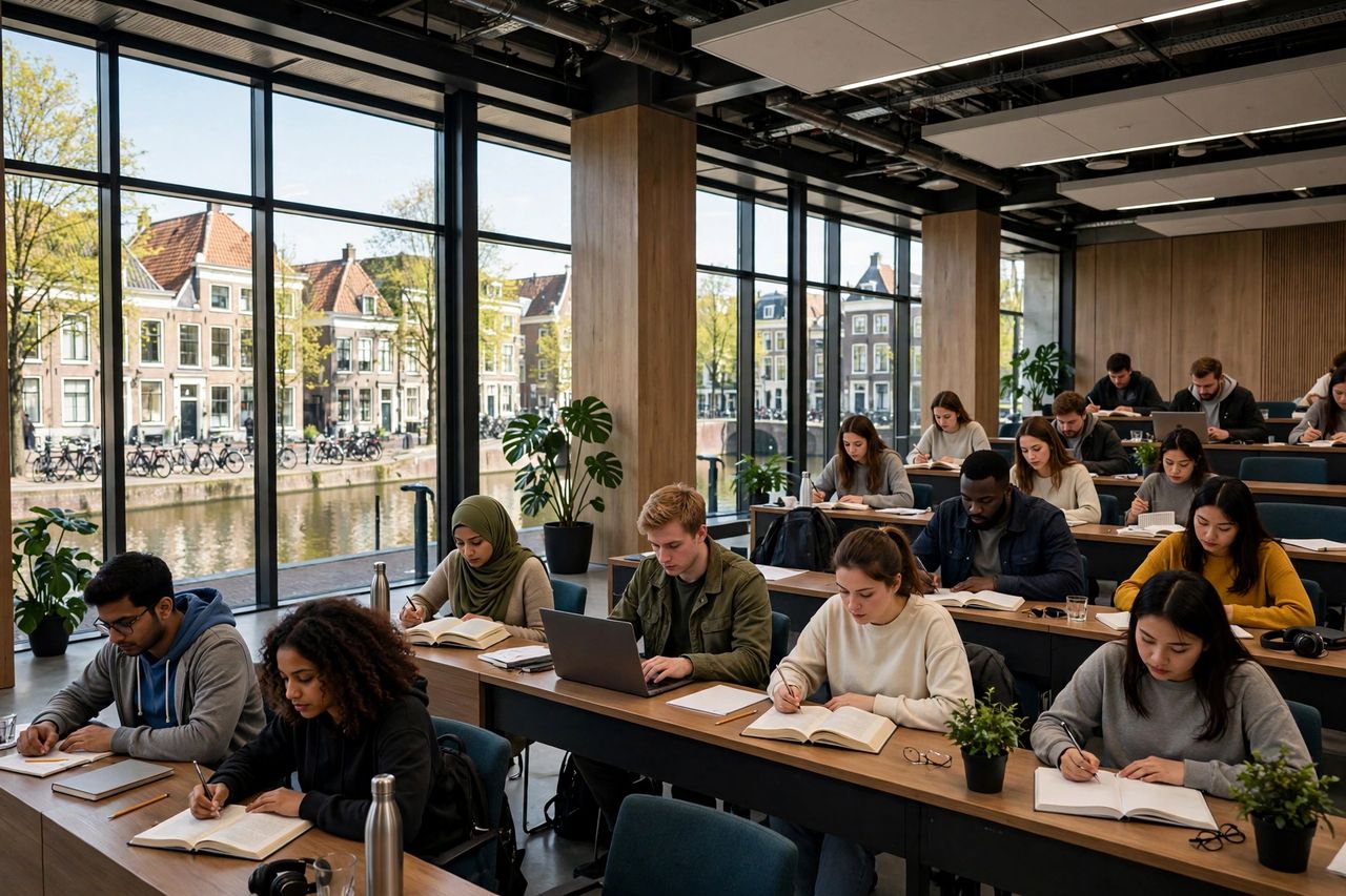 Học bổng NL Scholarship Hà Lan 2027: điều kiện & hồ sơ 4 Giảng đường đại học tại Hà Lan với sinh viên quốc tế đang học tập