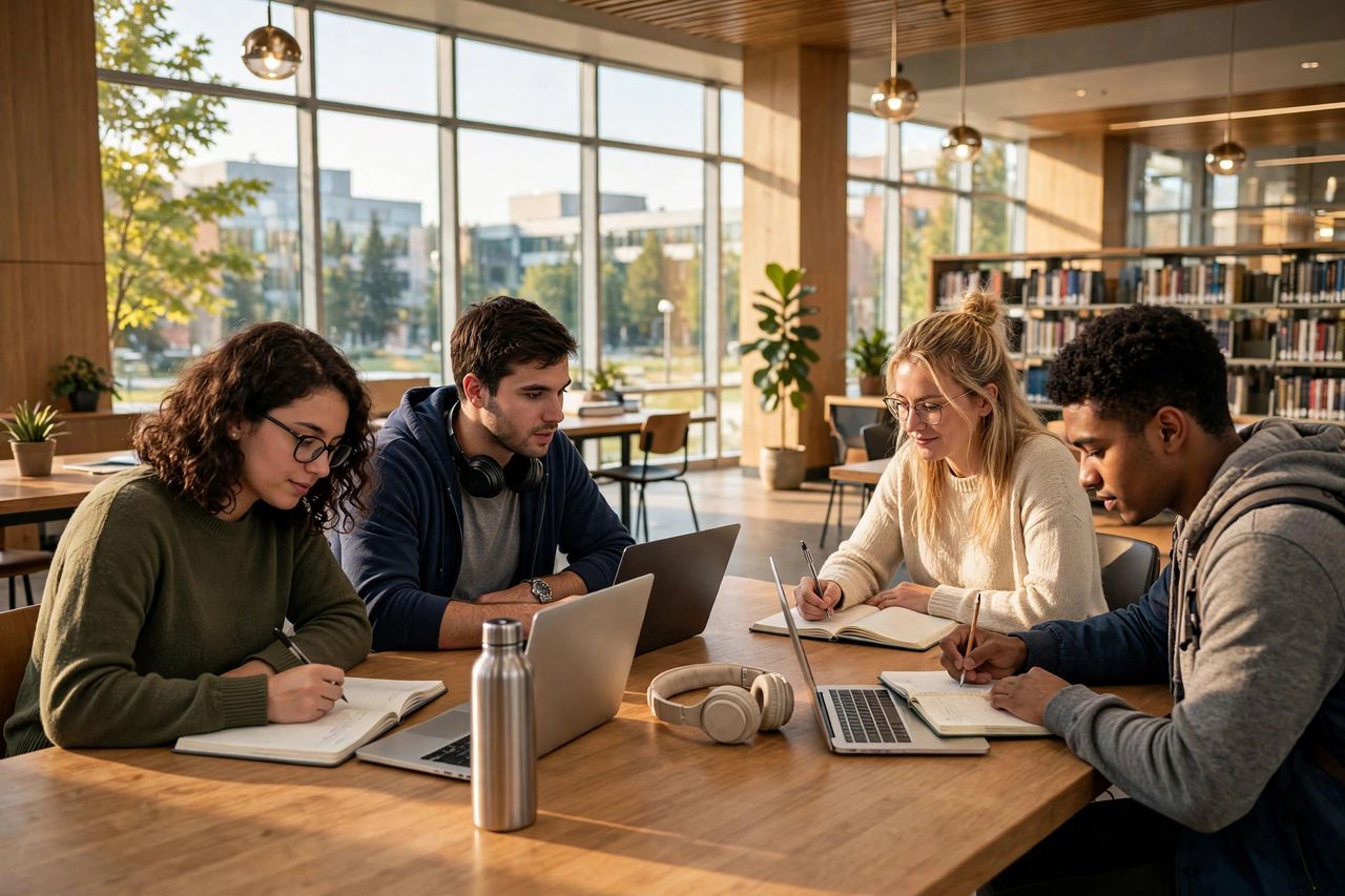 Chi phí du học Canada đại học 2027: hết bao nhiêu CAD? 4 Sinh viên học tập trong thư viện đại học Canada