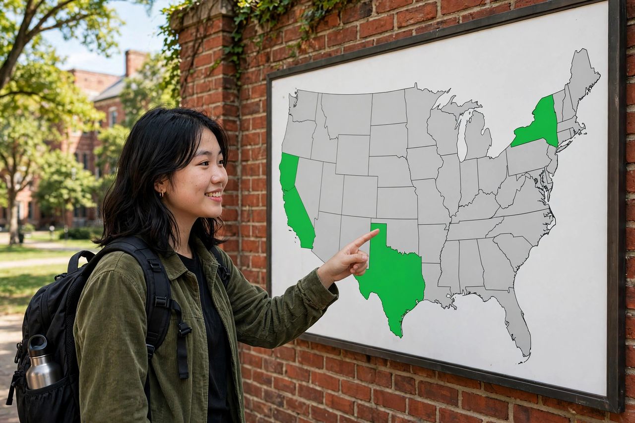 Du Học Mỹ Nên Đi Bang Nào 2027? So Sánh 3 Bang Hot 2 Du học sinh Việt Nam chọn bang du học Mỹ giữa California, Texas và New York