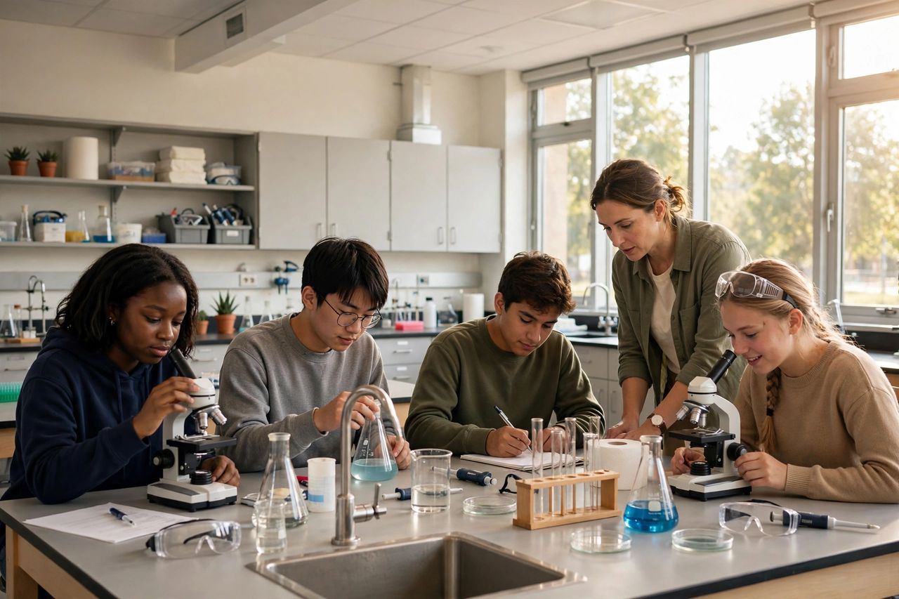 La Lumiere School 2027: Học Phí, Tuyển Sinh, Review Chi Tiết 3 Học sinh La Lumiere School trong phòng thí nghiệm khoa học