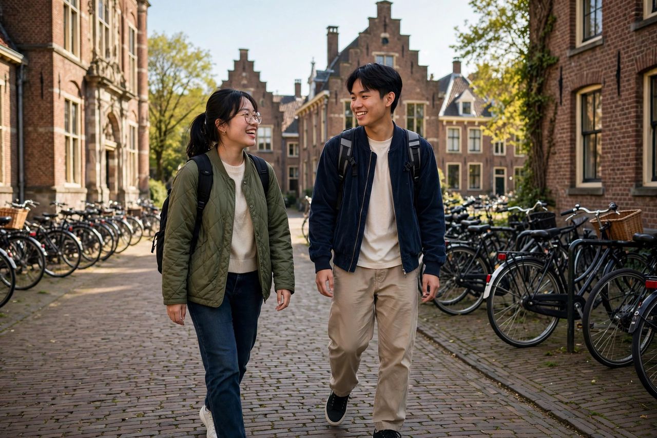 Phỏng Vấn Visa Du Học Hà Lan 2027: Câu Hỏi Thường Gặp & Kinh Nghiệm 2 Sinh viên Việt Nam trên khuôn viên trường đại học Hà Lan