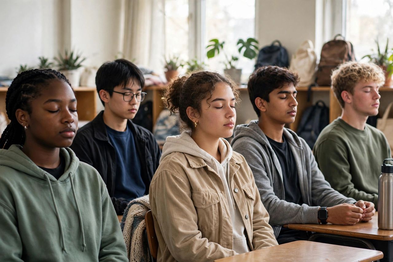 Maharishi School – Trường THPT Nội Trú Độc Đáo Tại Iowa, Mỹ 3 Học sinh Maharishi School thực hành tĩnh tâm buổi sáng trong lớp học