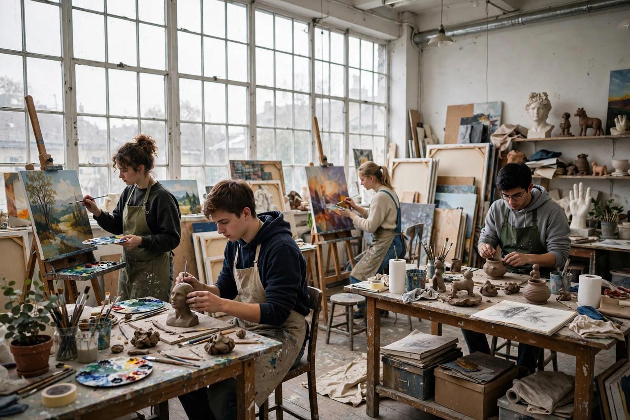 Du Học Anh Glasgow School Of Art 2027: Học Phí & Visa 3 Sinh viên Glasgow School of Art thực hành trong xưởng vẽ và điêu khắc
