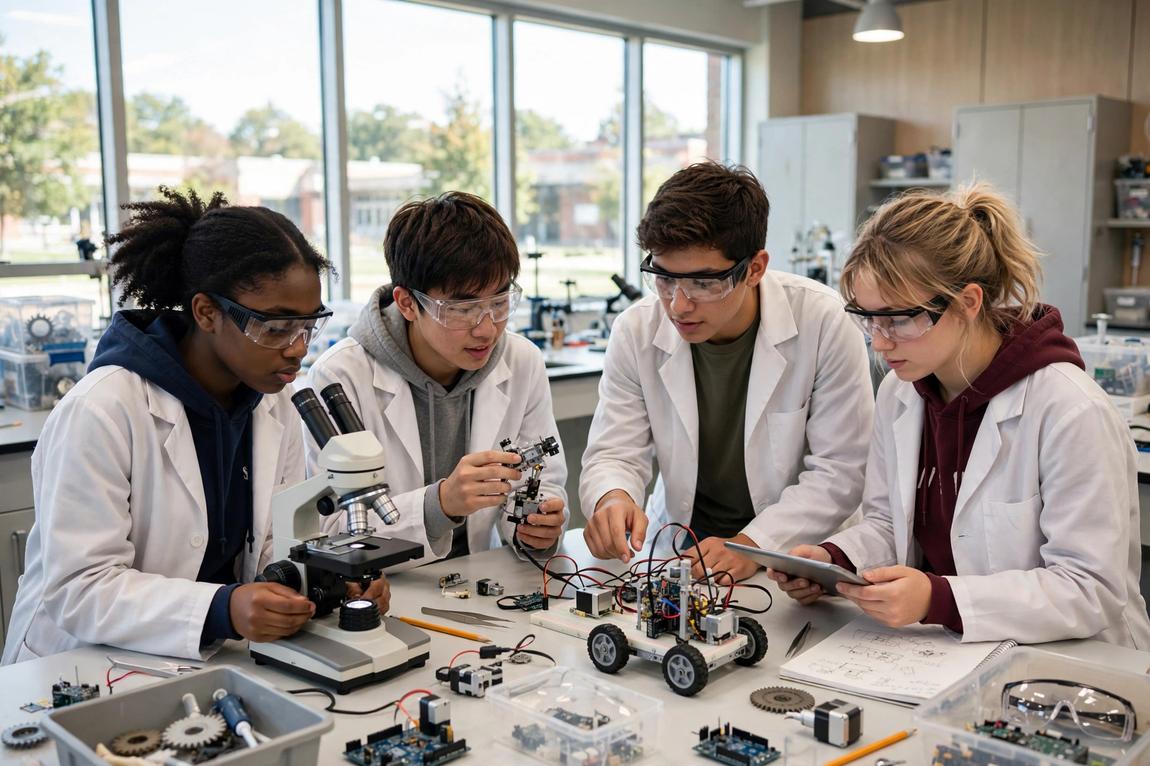 North Broward Prep School: Trường THPT Quốc Tế Tại Florida 3 Học sinh North Broward Prep trong phòng thí nghiệm STEM hiện đại